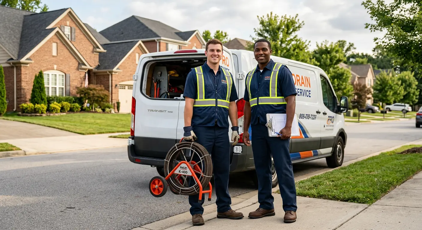 Sewer and drain service team with equipment ready for work in Brunswick